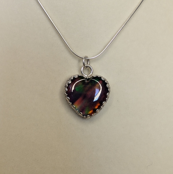 Aurora Borealis Opal Heart Necklace - Picture 5 of 11